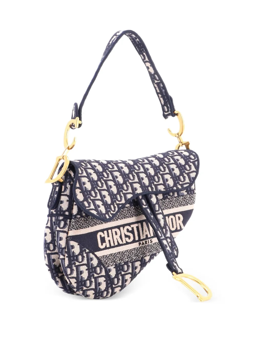 Christian Dior Pre Owned Saddle Handbag Logo Embroidered Oblique Canvas Medium Shoulder Bag