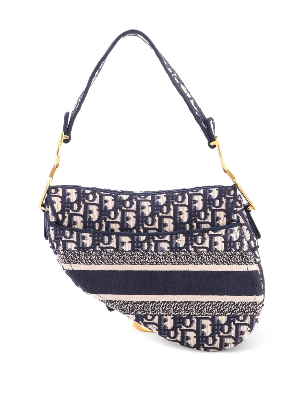 Christian Dior Pre Owned Saddle Handbag Logo Embroidered Oblique Canvas Medium Shoulder Bag