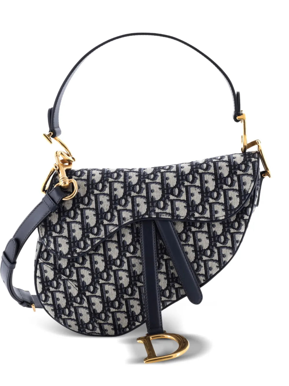Christian Dior Pre Owned Saddle Handbag With Strap Oblique Canvas Medium Shoulder Bag