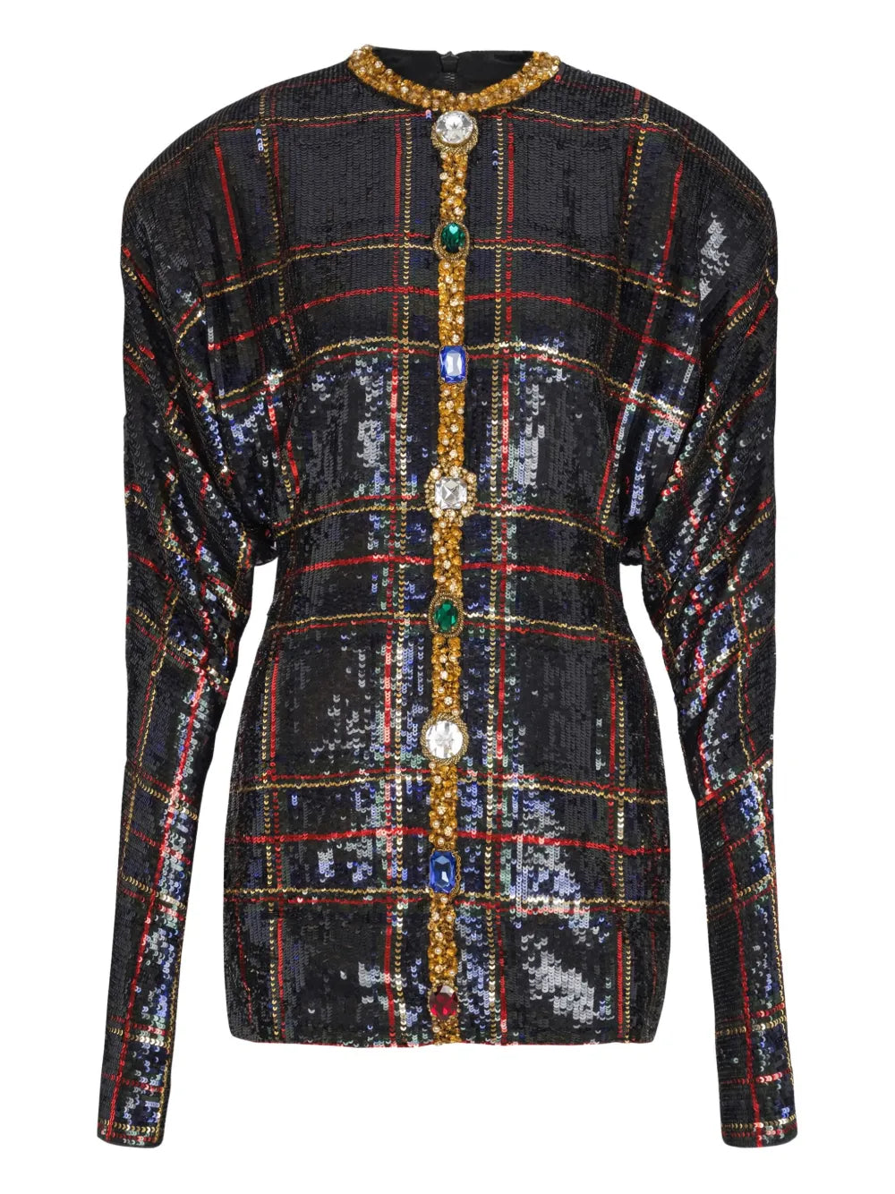 Balmain Sequin Embellished Plaid Dress