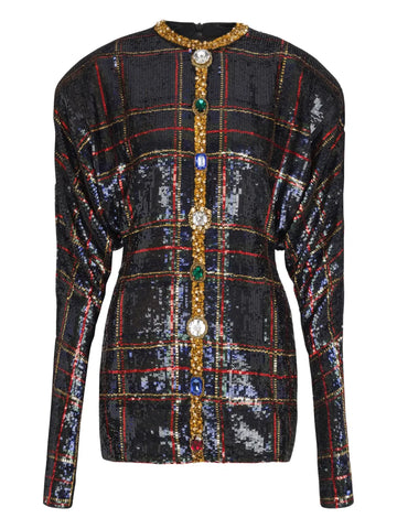 Balmain Sequin Embellished Plaid Dress