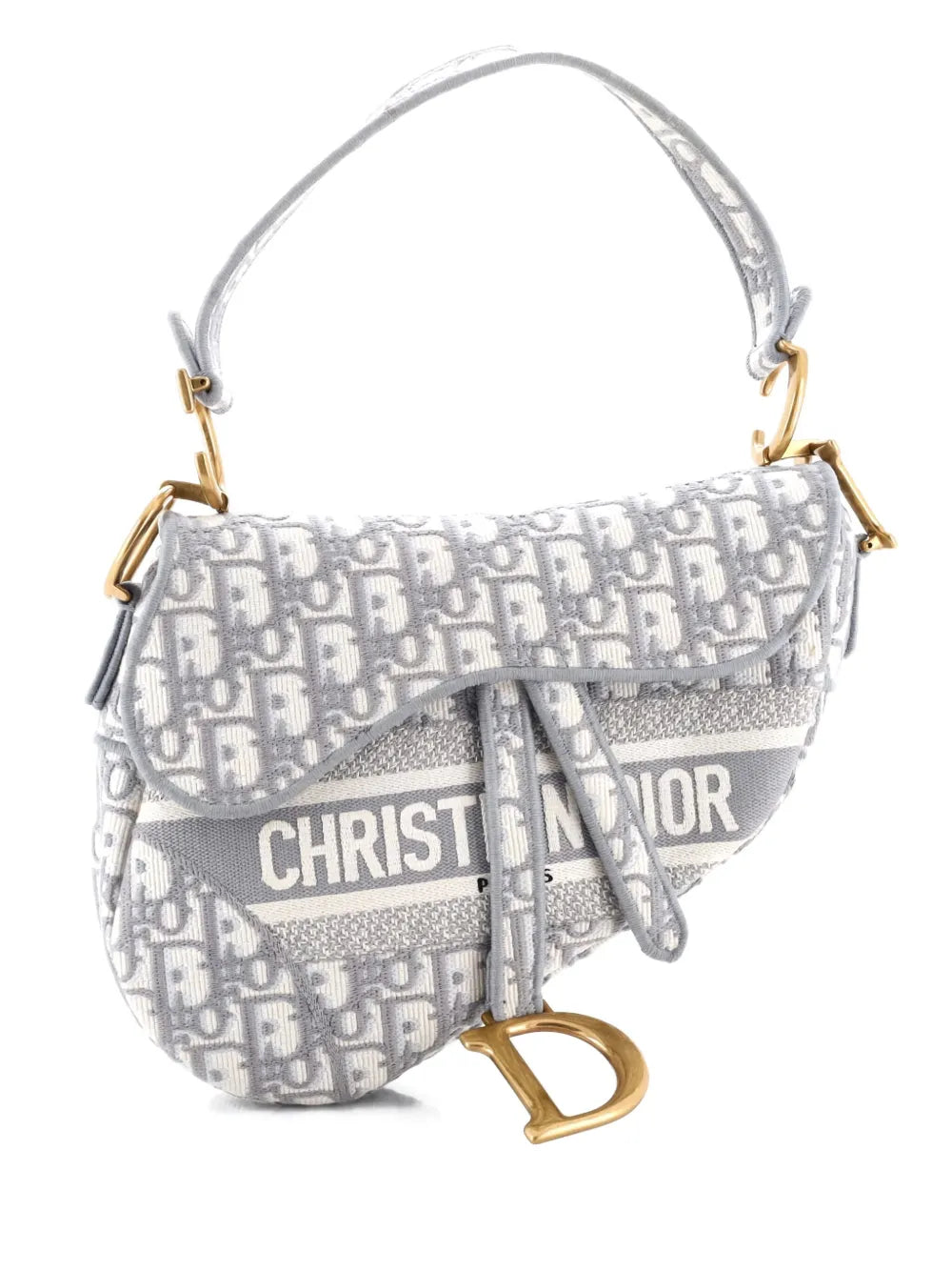 Christian Dior Pre Owned Saddle Handbag Logo Embroidered Oblique Canvas Medium Shoulder Bag