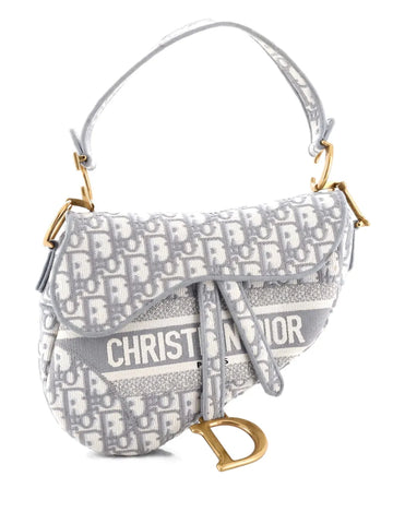 Christian Dior Pre Owned Saddle Handbag Logo Embroidered Oblique Canvas Medium Shoulder Bag