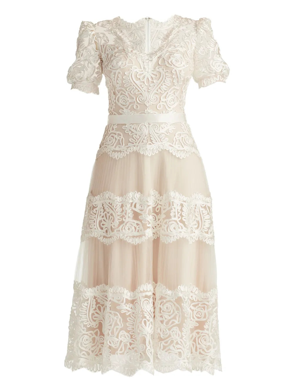 Tadashi Shoji Belline Lace Ribbon Midi Dress