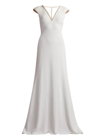 Tadashi Shoji Marcellina Beaded V Neck Maxi Dress