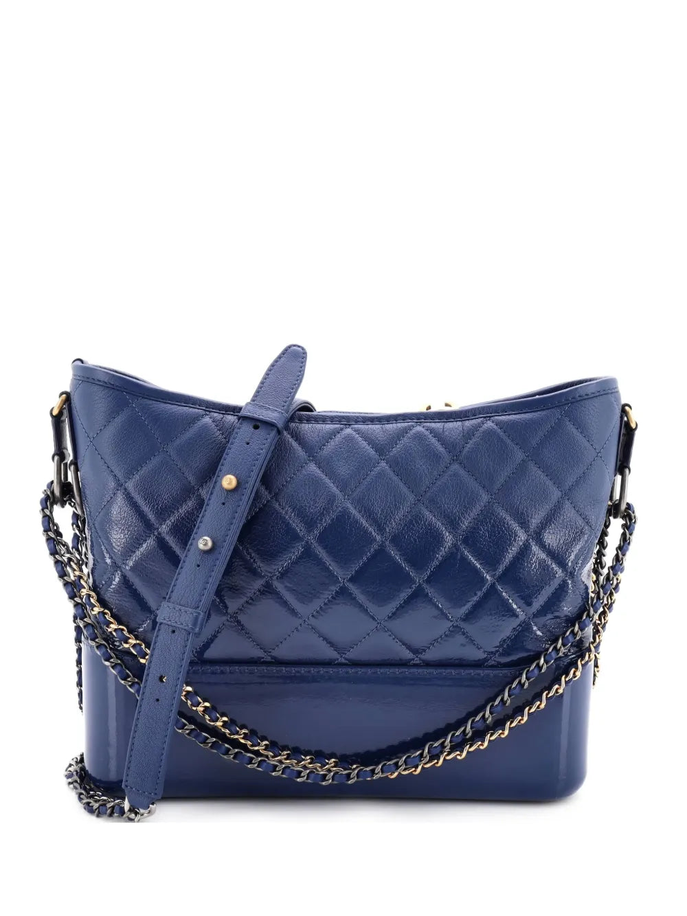Chanel Pre Owned Gabrielle Quilted Goatskin And Patent Medium Hobo Bag