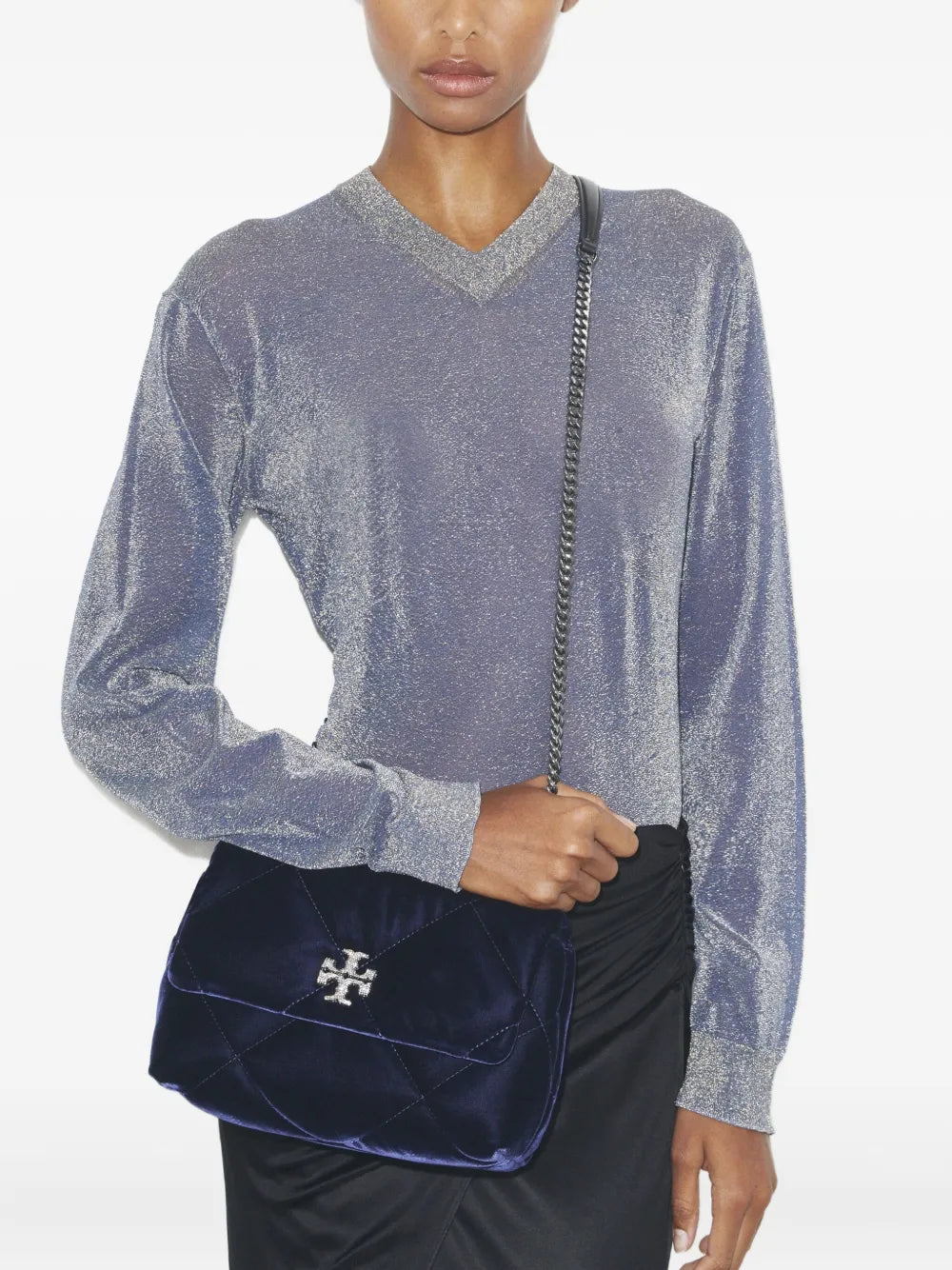 Tory Burch Small Kira Diamond Quilted Velvet Shoulder Bag