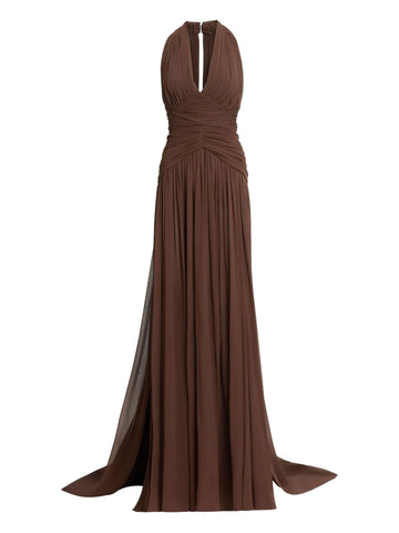 Elie Saab Halterneck Ruched Maxi Dress