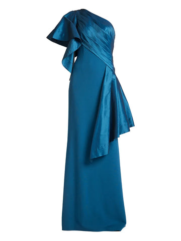 Tadashi Shoji Asymmetric Neck Ruffled Maxi Dress
