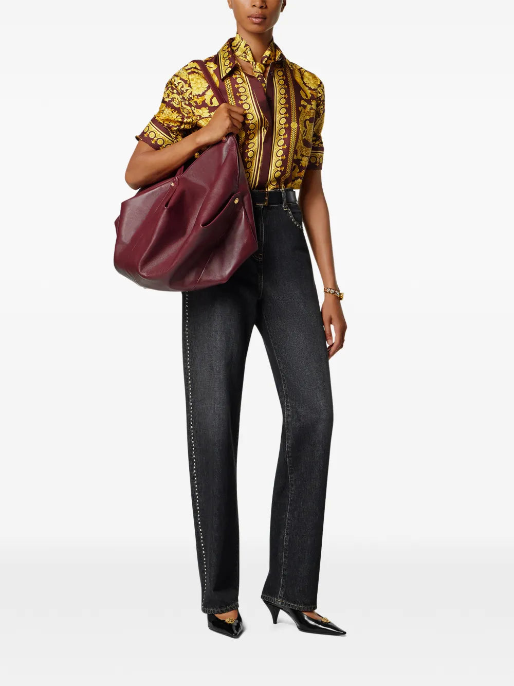 Versace Large Protea Leather Shoulder Bag