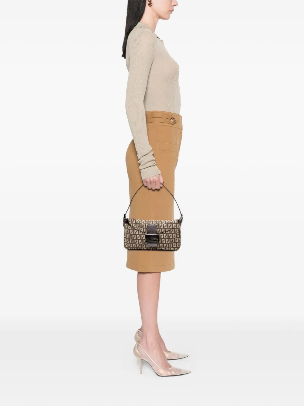 Fendi Pre Owned 2000 2010 Zucchino Canvas Double Flap Shoulder Bag