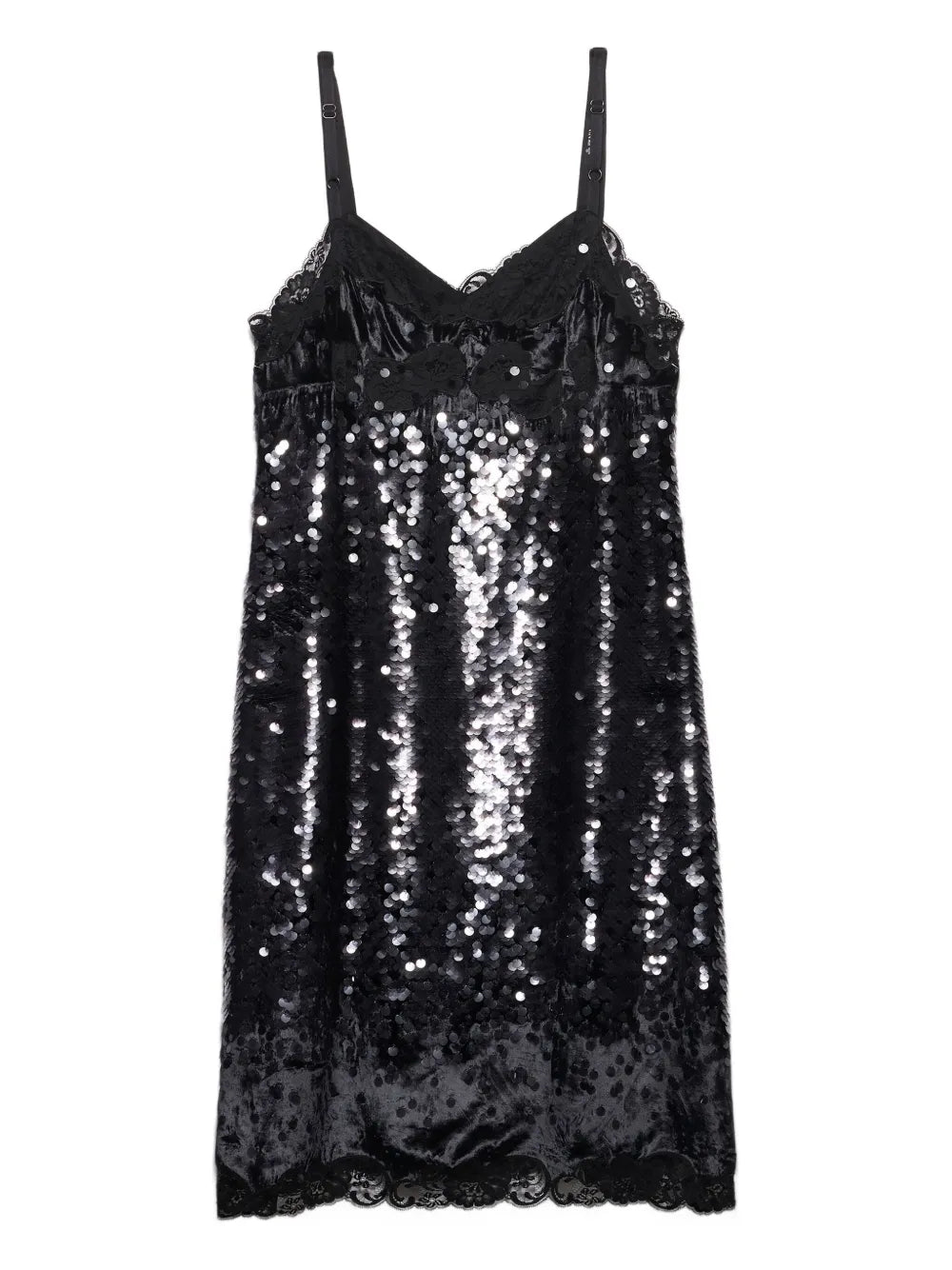 Prada Sequinned Lace Trim Velvet Midi Dress
