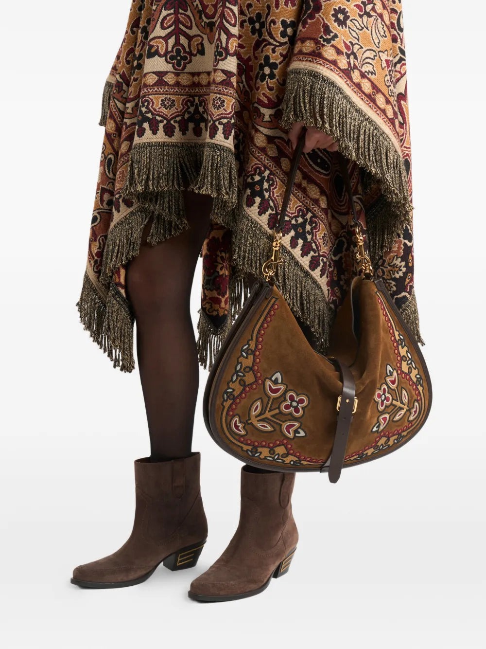 Etro Pony Embroidery Suede Maxi Shoulder Bag
