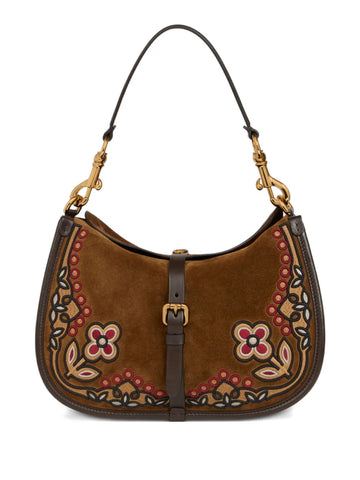 Etro Pony Floral Embroidery Suede Medium Shoulder Bag