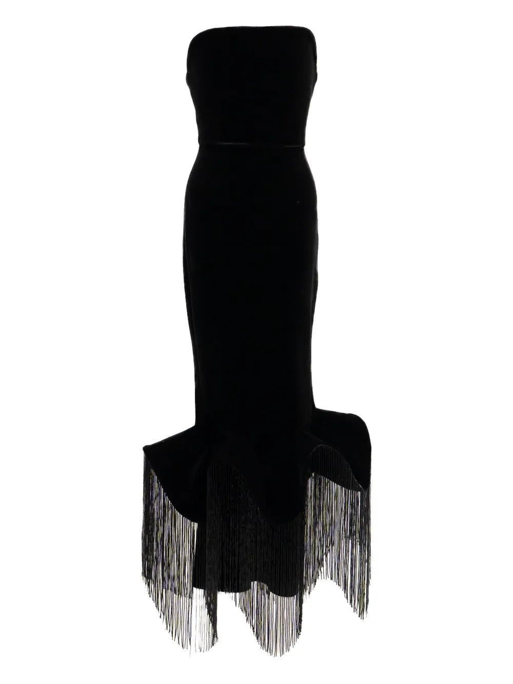 Ana Radu Fringed Hem Strapless Midi Dress