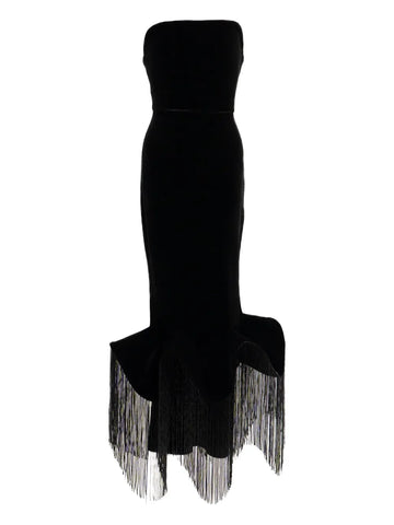 Ana Radu Fringed Hem Strapless Midi Dress