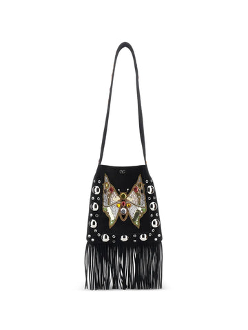 Valentino Garavani Eyelet Embelishment Fringed Hem Shoulder Bag