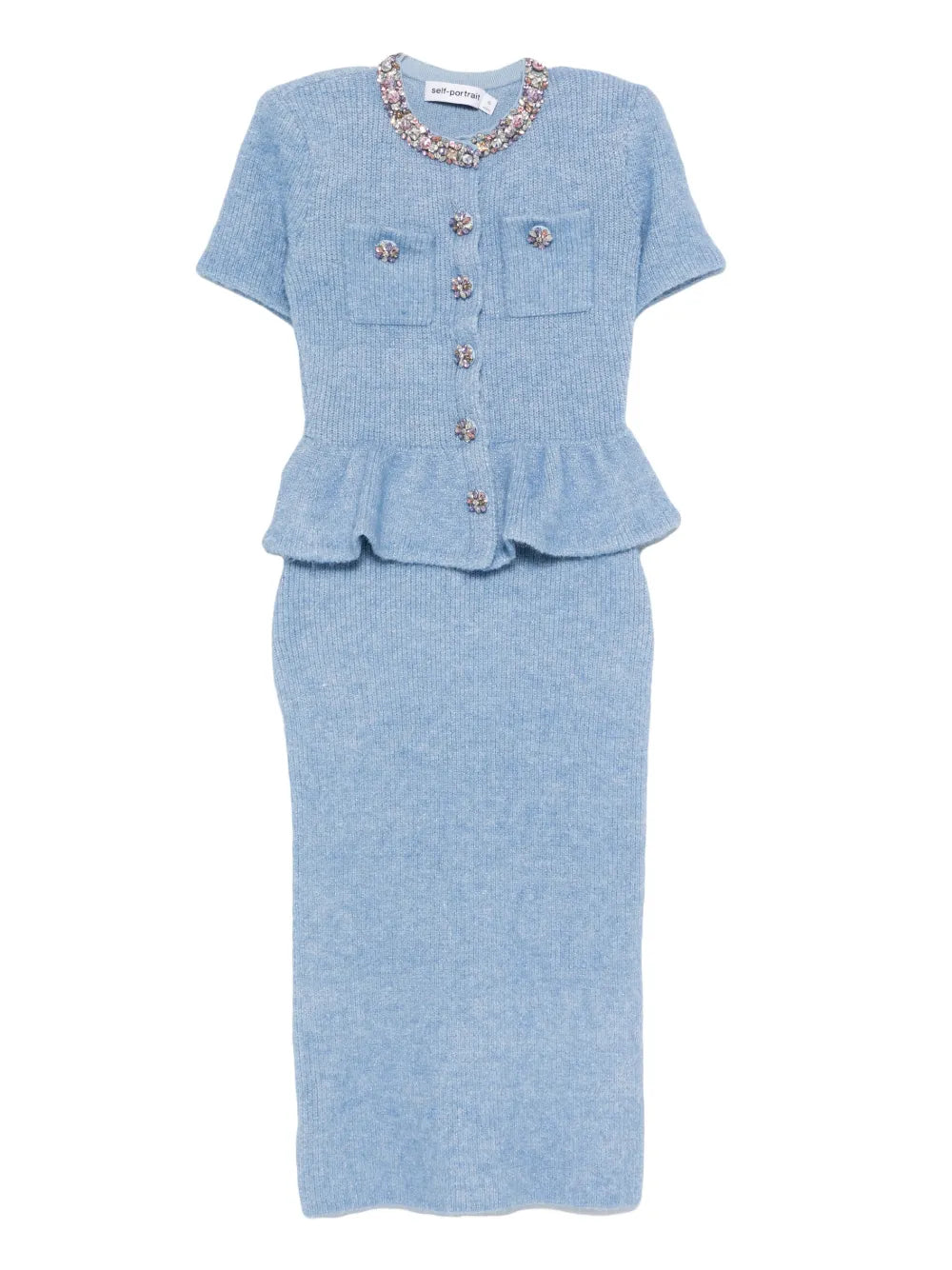 Self Portrait Peplum Knitted Midi Resses