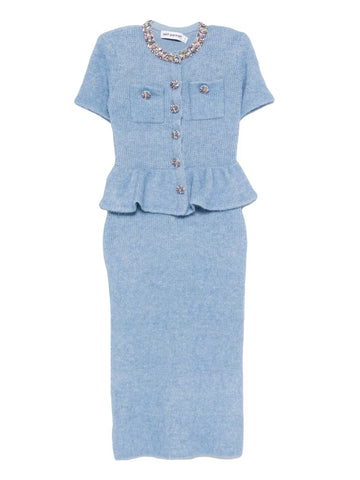 Self Portrait Peplum Knitted Midi Resses