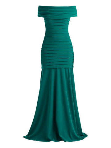 Tadashi Shoji Off Shoulder Pleated Maxi Dress
