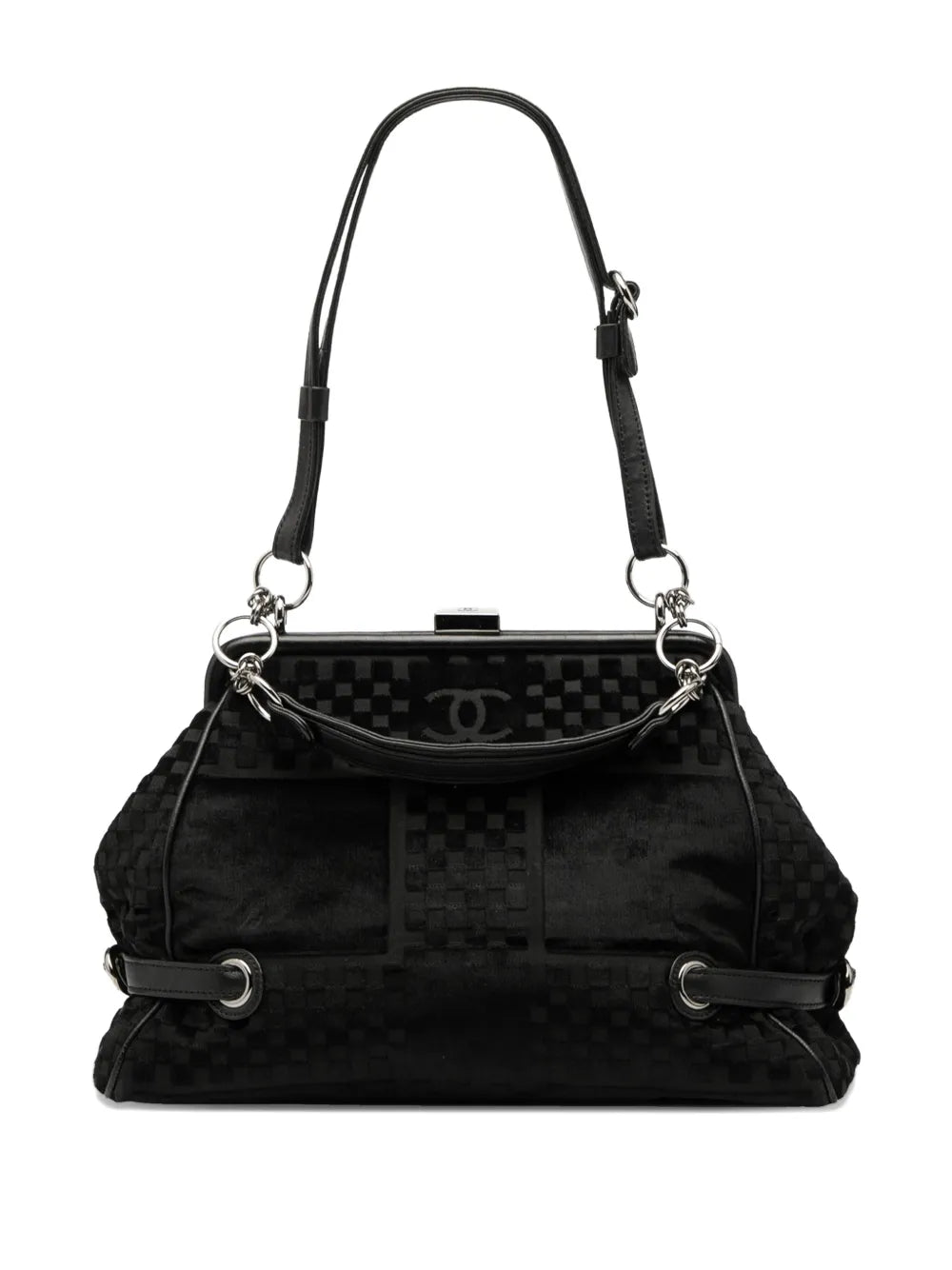 Chanel Pre Owned 2005 2006 Cc Check Embossed Velvet Belted Side Frame Bag Shoulder Bag