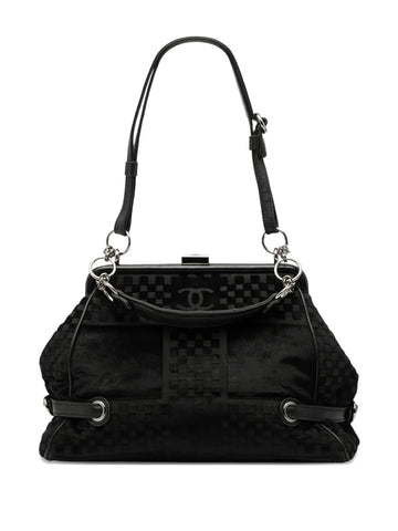 Chanel Pre Owned 2005 2006 Cc Check Embossed Velvet Belted Side Frame Bag Shoulder Bag