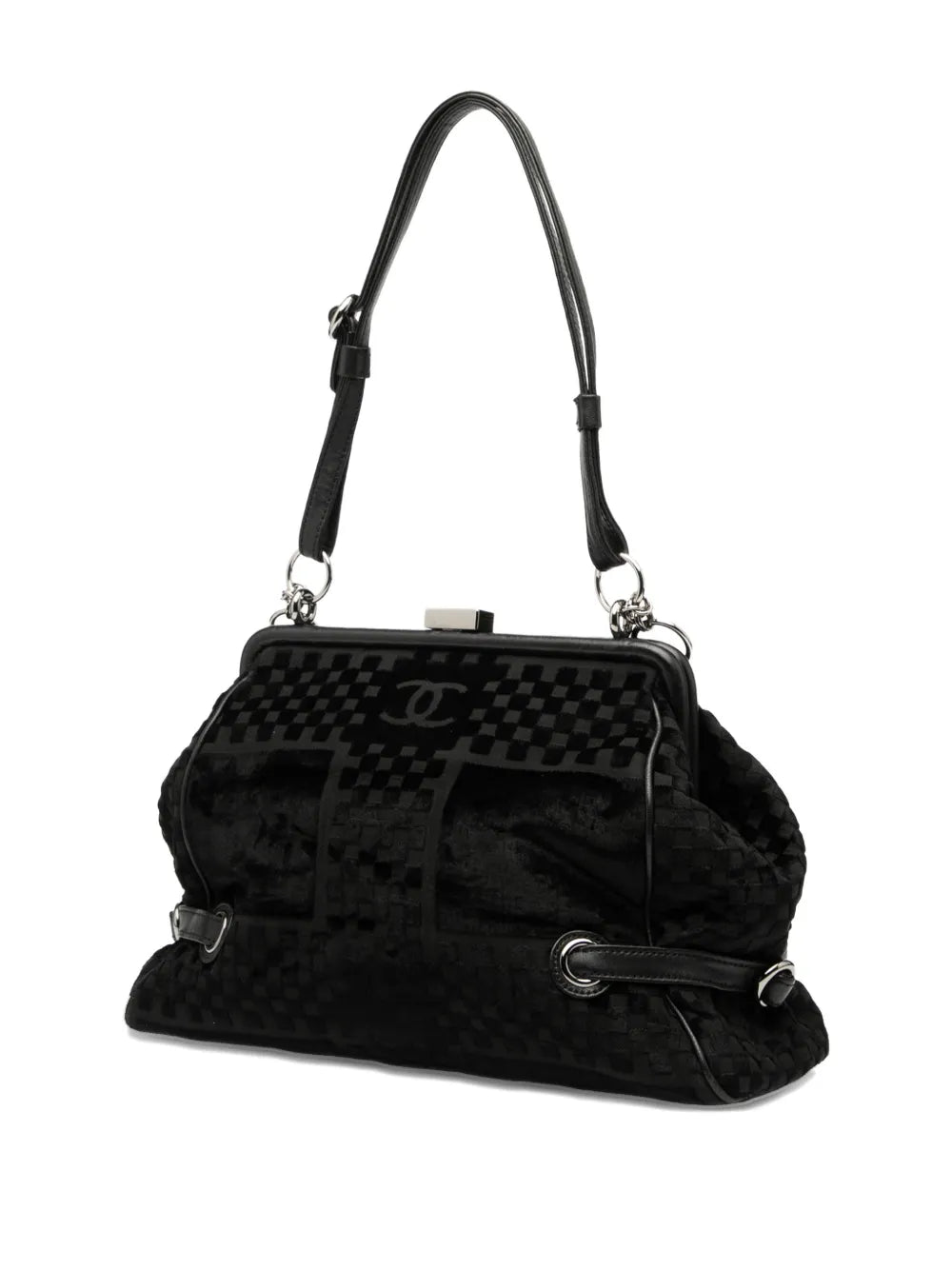 Chanel Pre Owned 2005 2006 Cc Check Embossed Velvet Belted Side Frame Bag Shoulder Bag