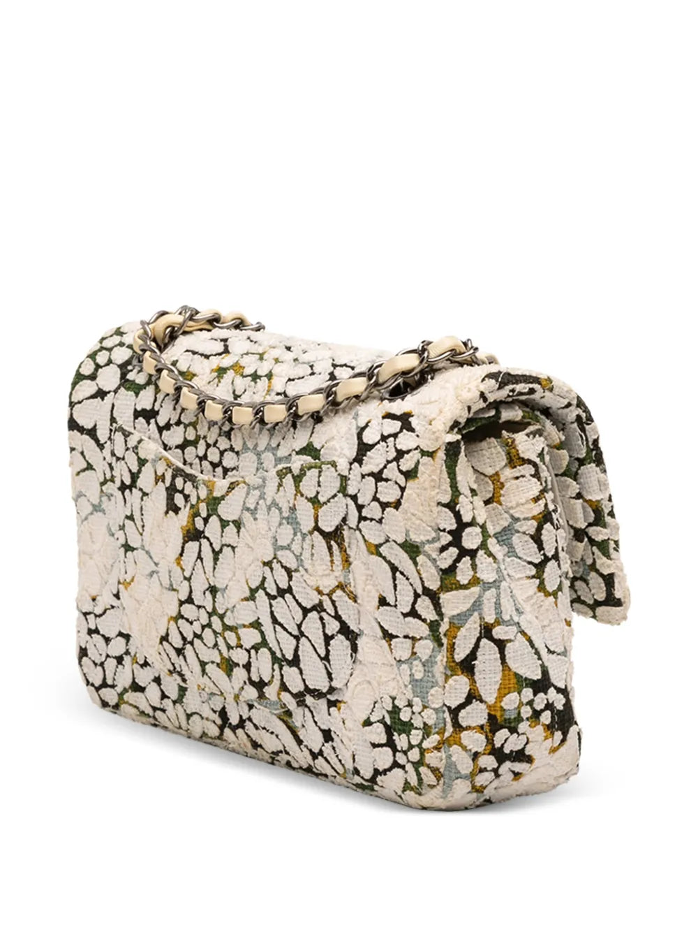 Chanel Pre Owned 2015 2016 Medium Classic Chevron Tweed Floral Double Flap Shoulder Bag