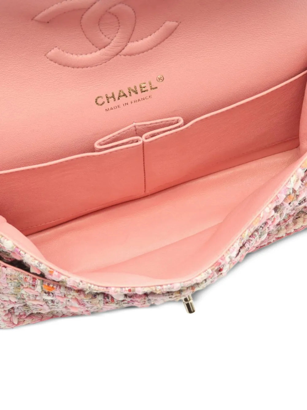 Chanel Pre Owned 2019 Medium Classic Quilted Tweed Braided Double Flap Shoulder Bag
