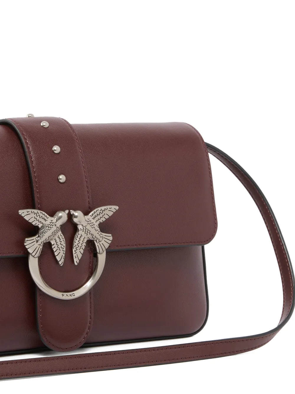 Pinko Medium Love Studded Bird Leather Shoulder Bag