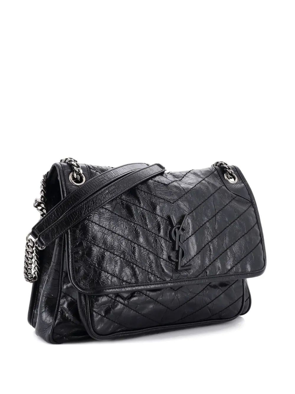 Saint Laurent Pre Owned Niki Chain Flap Bag Matelasse Chevron Leather Large Shoulder Bag