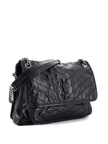 Saint Laurent Pre Owned Niki Chain Flap Bag Matelasse Chevron Leather Large Shoulder Bag