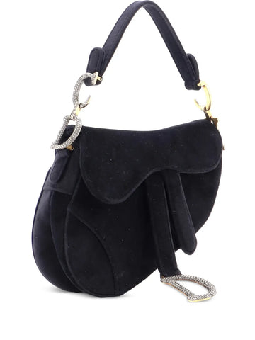 Christian Dior Pre Owned Saddle Handbag Velvet With Crystals Mini Shoulder Bag
