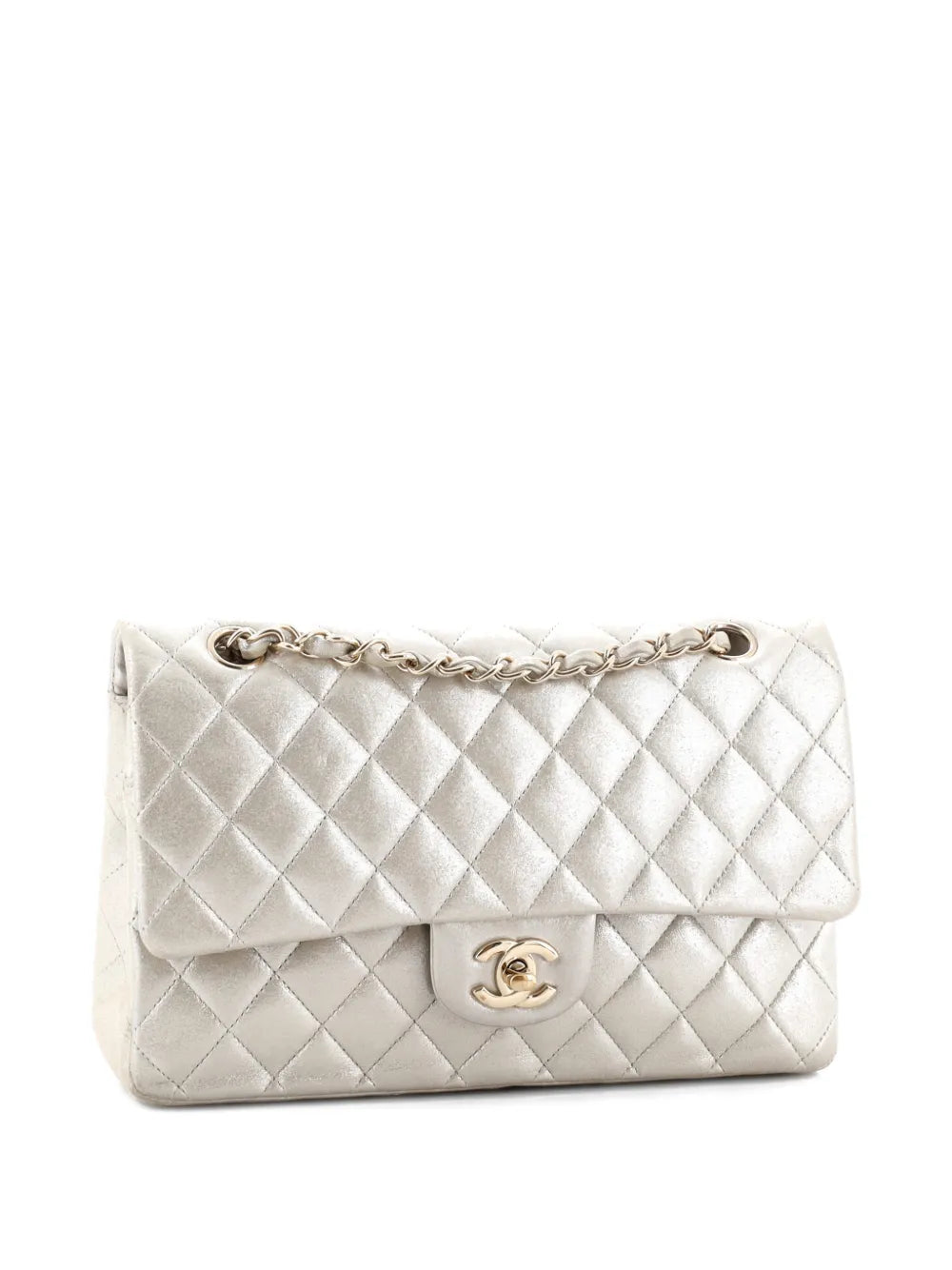 Chanel Pre Owned Classic Double Flap Bag Quilted Metallic Lambskin Medium Shoulder Bag