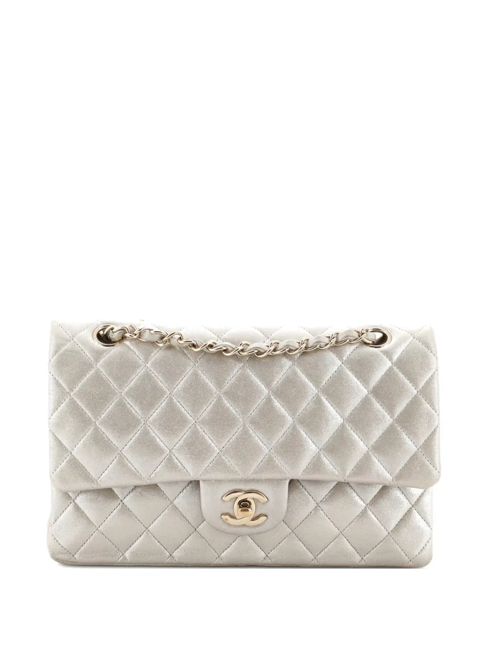 Chanel Pre Owned Classic Double Flap Bag Quilted Metallic Lambskin Medium Shoulder Bag