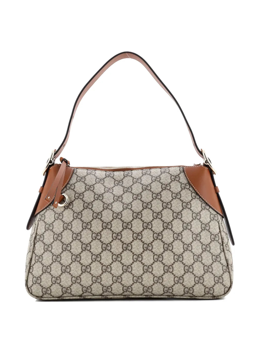 Gucci Pre Owned Emblem Gg Coated Canvas With Leather Medium Shoulder Bag