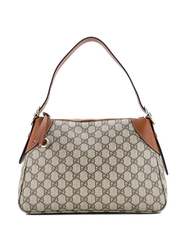 Gucci Pre Owned Emblem Gg Coated Canvas With Leather Medium Shoulder Bag