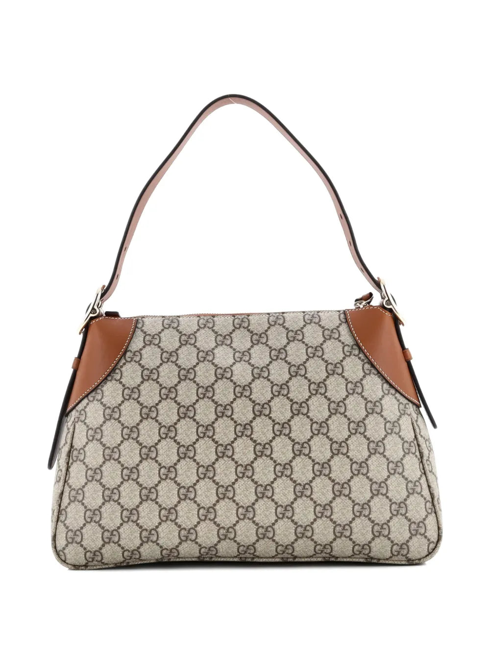 Gucci Pre Owned Emblem Gg Coated Canvas With Leather Medium Shoulder Bag