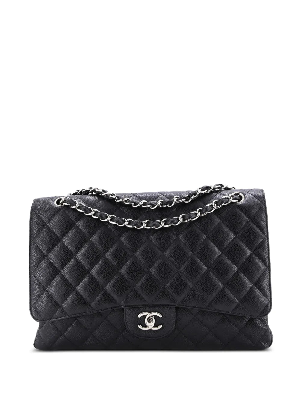 Chanel Pre Owned Classic Single Flap Bag Quilted Caviar Maxi Shoulder Bag