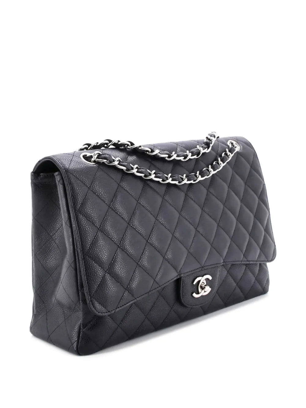 Chanel Pre Owned Classic Single Flap Bag Quilted Caviar Maxi Shoulder Bag