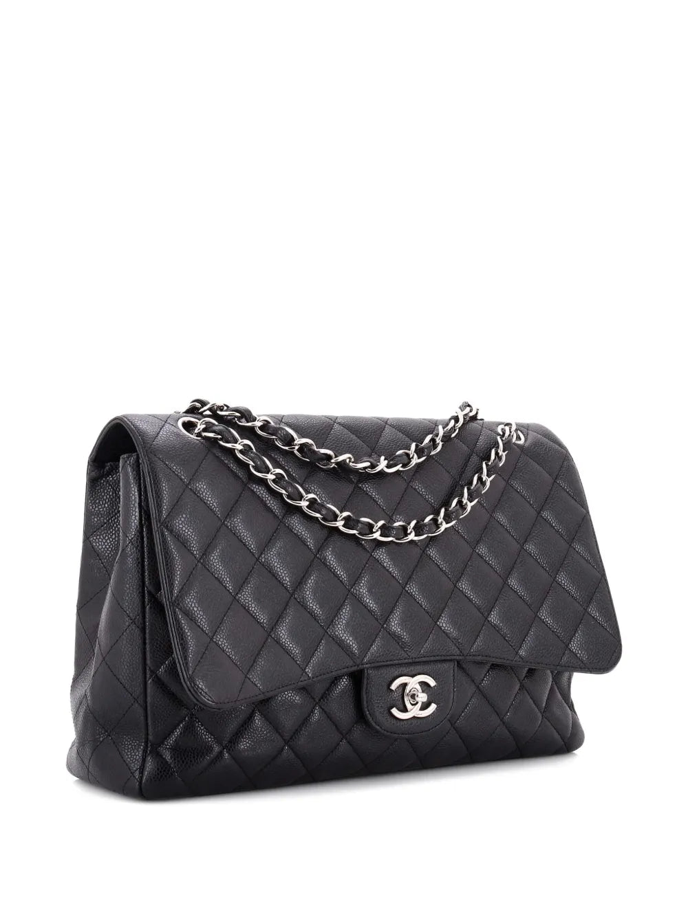 Chanel Pre Owned Classic Single Flap Bag Quilted Caviar Maxi Shoulder Bag
