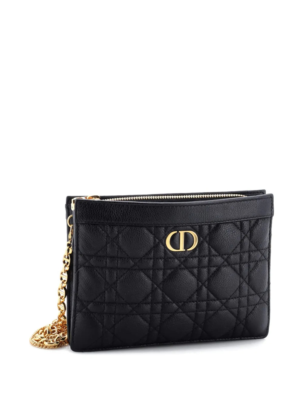 Christian Dior Pre Owned Caro Zipped Pouch With Chain Cannage Quilt Leather Shoulder Bag