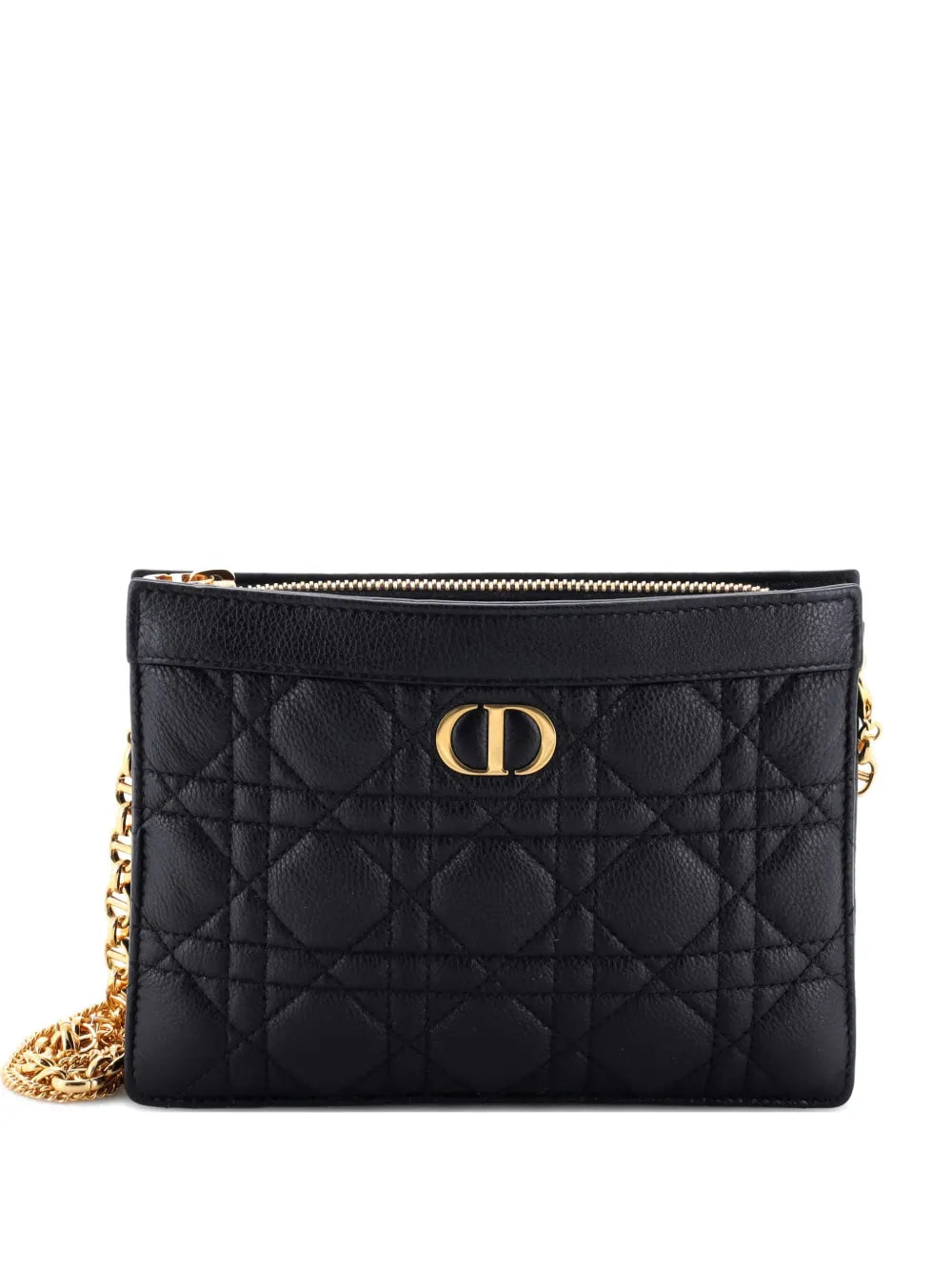 Christian Dior Pre Owned Caro Zipped Pouch With Chain Cannage Quilt Leather Shoulder Bag