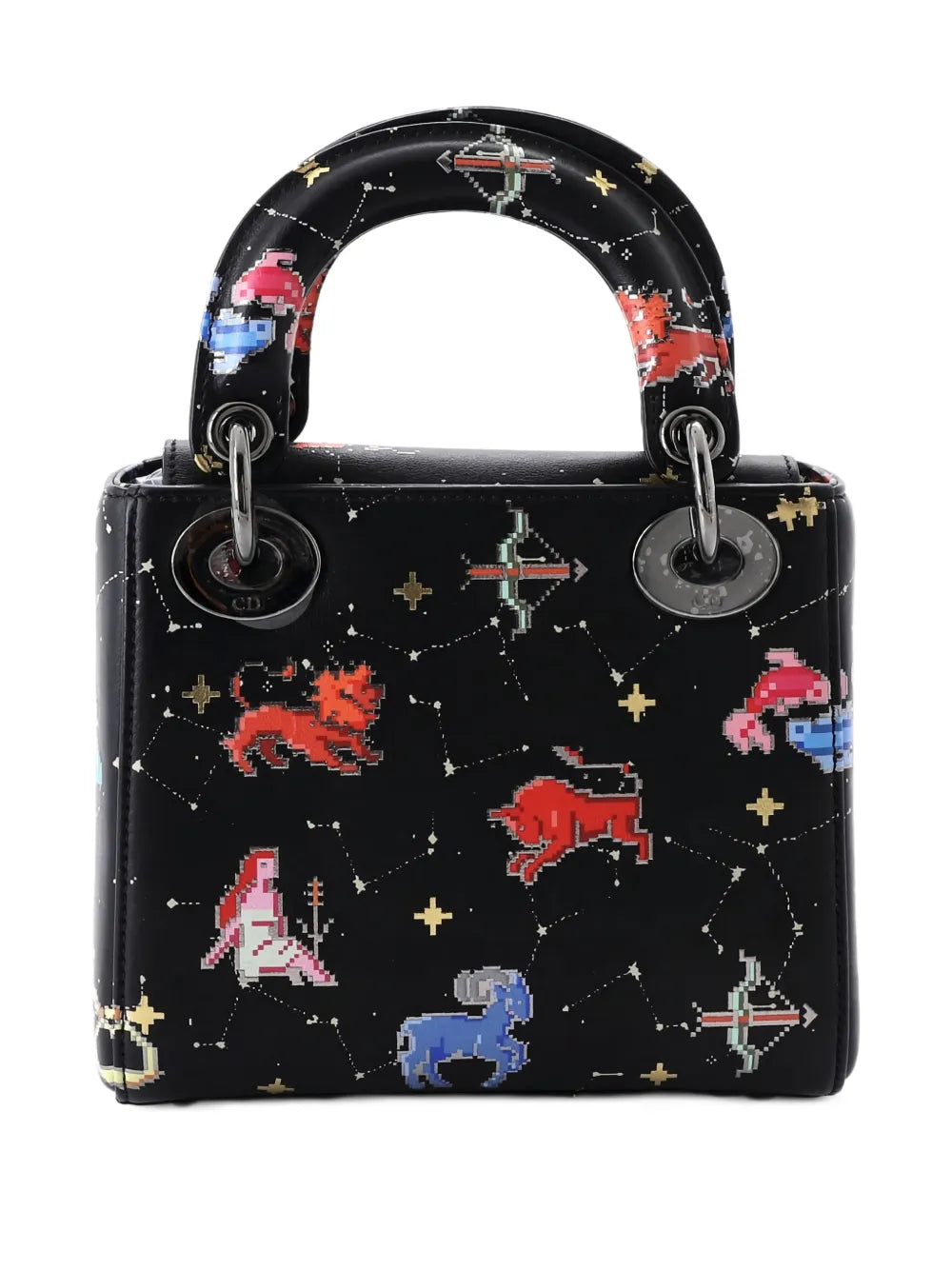 Christian Dior Pre Owned Lady Dior Bag Limited Edition Pixel Zodiac Printed Calfskin Mini Shoulder Bag