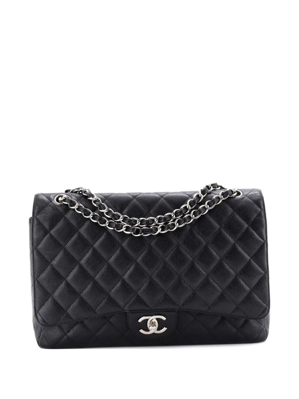 Chanel Pre Owned Classic Double Flap Bag Quilted Caviar Maxi Shoulder Bag