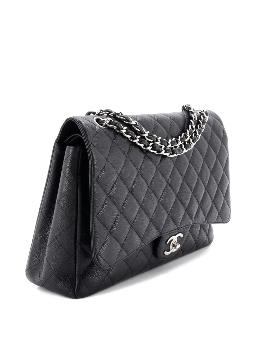 Chanel Pre Owned Classic Double Flap Bag Quilted Caviar Maxi Shoulder Bag