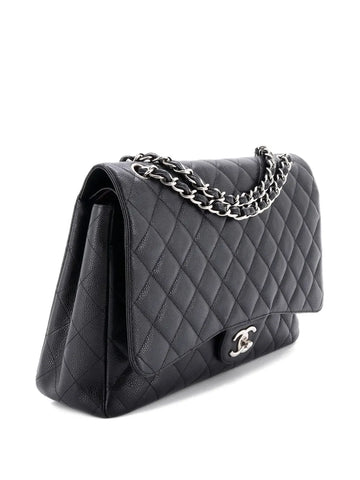 Chanel Pre Owned Classic Double Flap Bag Quilted Caviar Maxi Shoulder Bag