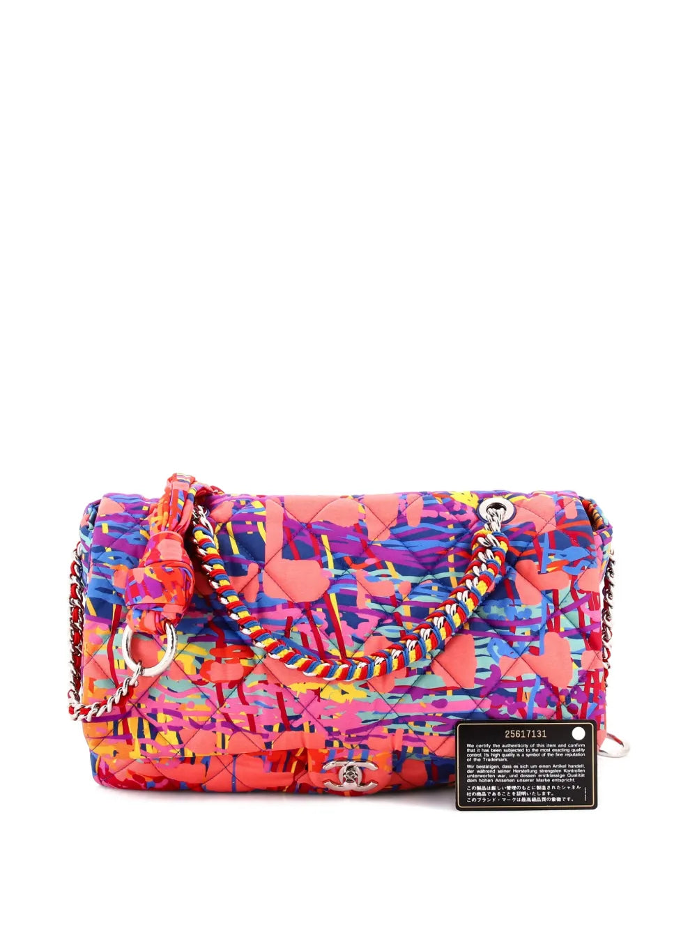 Chanel Pre Owned Chain Flap Bag Quilted Printed Foulard Medium Shoulder Bag
