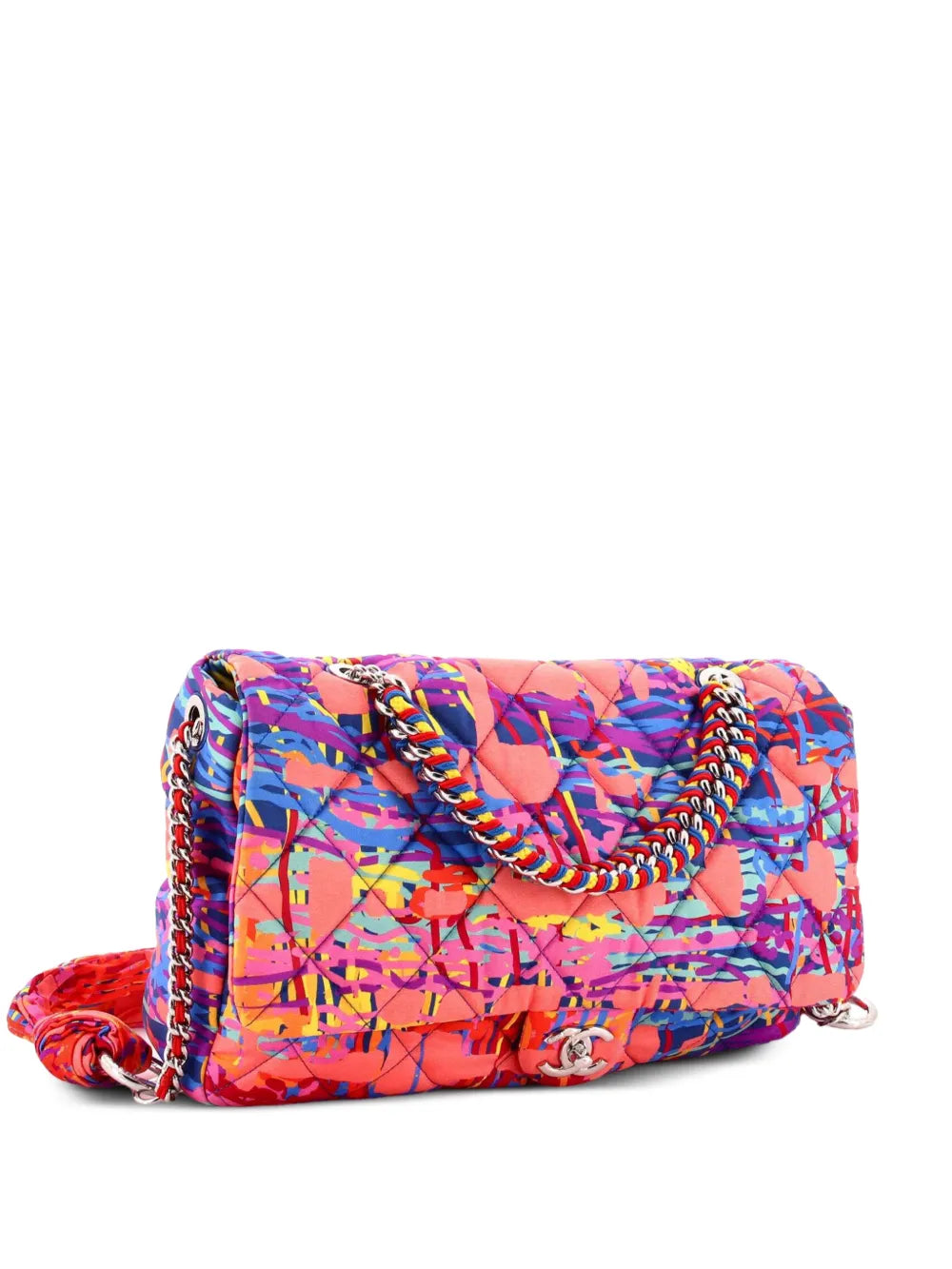 Chanel Pre Owned Chain Flap Bag Quilted Printed Foulard Medium Shoulder Bag