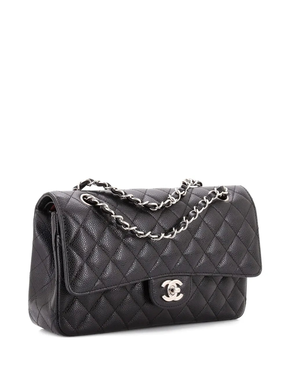 Chanel Pre Owned Classic Double Flap Bag Quilted Caviar Medium Shoulder Bag